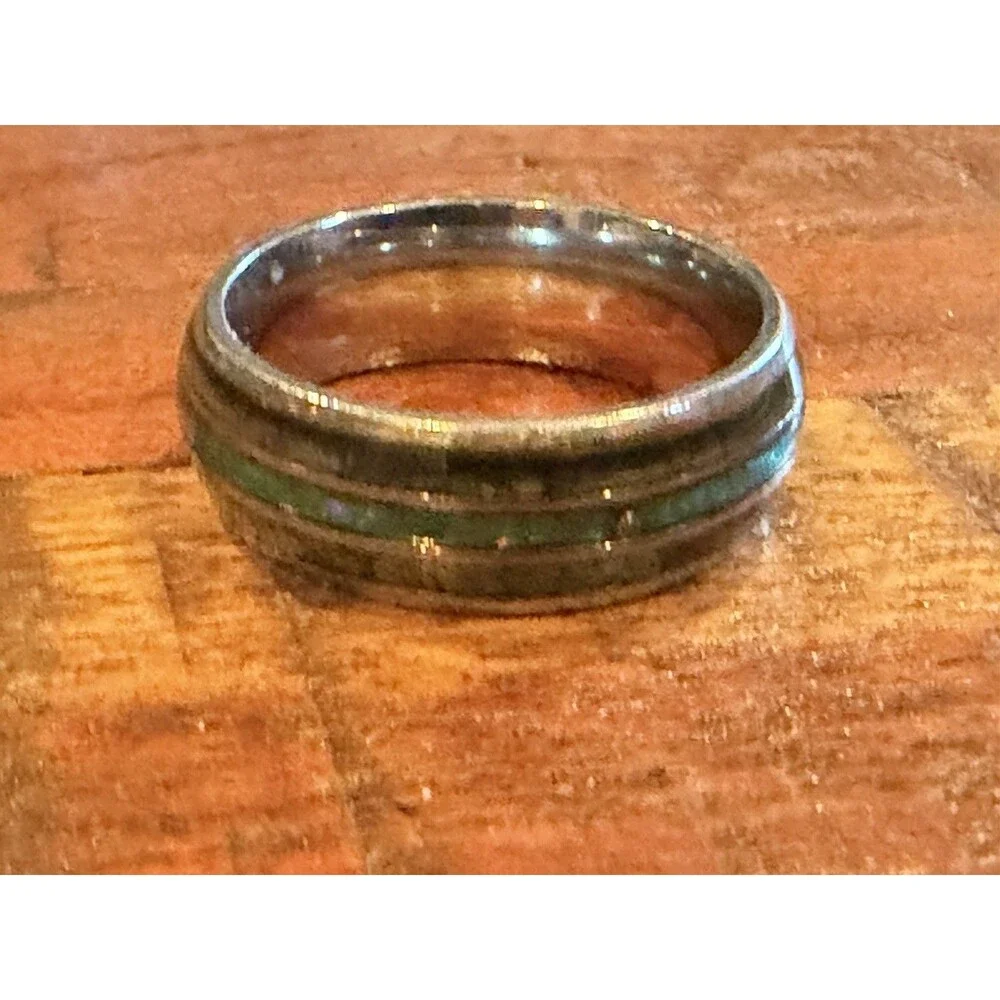 Mens Metal ABALONE Inlay Wedding Band Or Everyday Ring Size 10